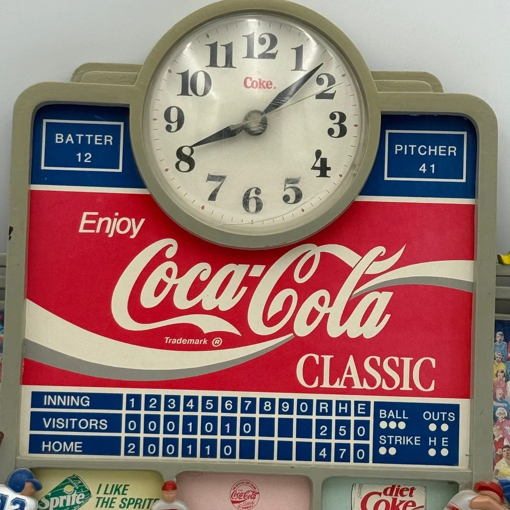 Vintage Coca-Cola Scoreboard Baseball Wall Clock 3D Stadium Decor 19.5 Inch